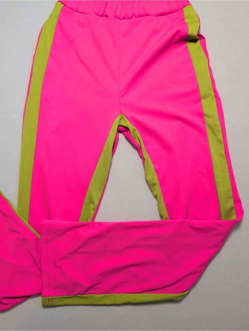 Retro Vibe Bright Pink and Green Colorblock Straight Leg Leggings Size S